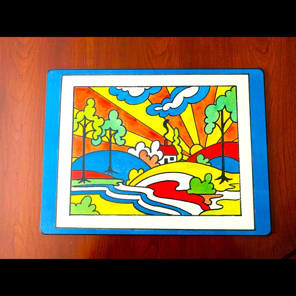 4 Shiny Hard Placemats With colorful Kids’ Paint Print front cover easy to clean